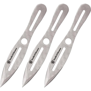 Picture of Smith & Wesson Knives Bullseye Throwing Knives 5" Fixed Dual Edge Spear Point Plain 2Cr13MoV SS Blade, Stainless Steel Handle, Includes Sheath Set of 3, 10" OAL SWTK10CP