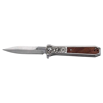Picture of Smith & Wesson Knives Unwavered 3.50" Folding Dagger, Plain Stonewashed 8Cr13MoV SS Blade, 4.25" Rosewood w/SS Scales Handle 1205011