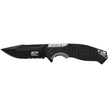 Picture of Smith & Wesson Liner Lock, 8Cr13MoV Drop Point Blade, Thumb Knobs, Index Flipper, Black/Grey Handle SWMP13GS