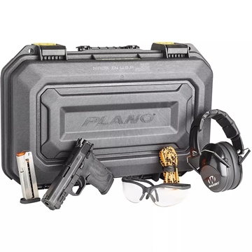 Picture of Smith & Wesson M&P 9 Shield EZ Bundle Handgun Kit 9mm Luger 8rd Magazine 3.675" Barrel Black with Plano Case Walker Glasses Earmuffs USED 13396U