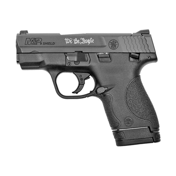 Picture of Smith & Wesson M&P 9 Shield Handgun 9mm Luger 7rd Magazine 3.1" Barrel Black with White "We The People" Engraving - USED 13303U
