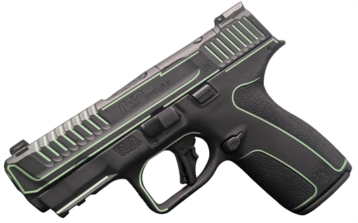 Picture of SMITH & WESSON M&P 9 SHIELD X NTS BLACK/LIME GREEN PISTOL 3.6" N.S. 1-13RD, 1-15RD MAG 14263-ANIME 756542286999
