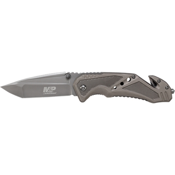 Picture of Smith & Wesson M&P Clip Folder, Liner Lock, Grey Blade and Grey Handle, Strap Cutter, Ceramic Glass Breaker SWMP11G