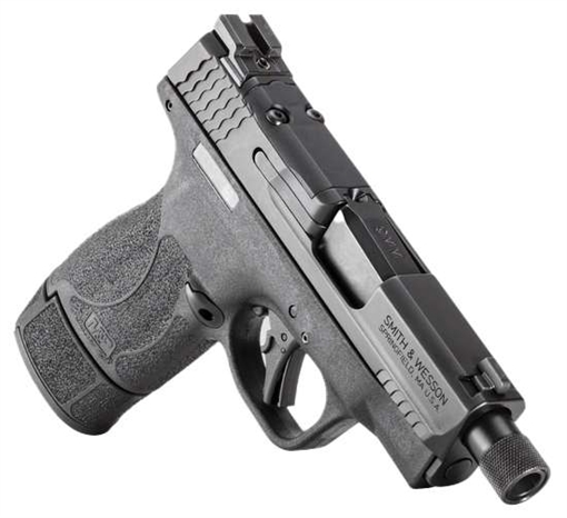 Picture of Smith & Wesson M&P9 Shield Plus, Striker Fired, Semi-automatic, Polymer Framed Pistol, Micro-Compact, 9MM, 3.7" Barrel, Threaded 1/2X28, Armornite Finish, Black, Front Night Sight, Blacked Out Rear Sight, No Manual Safety, Optics Ready, 3 Magazines, (1)-10 Round, (1)-13 Round, (1)-15 Round 14095