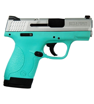 Picture of Smith & Wesson M&P Shield 1.0 Exclusive Handgun 9mm Luger 7&8rd Magazines 3.1" Barrel Silver/Robin?s Egg Blue CA Compliant USED 13583U