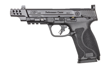 Picture of Smith & Wesson M&P M2.0 Performance Center, Striker Fired, Semi-automatic, Polymer Frame Pistol, Full Size, 10MM, 5.6" Ported Barrel, Armornite Finish, Black, Optic Height Night Sights, Manual Thumb Safety, Optics Ready Slide, 10 Rounds, 2 Magazines 13916