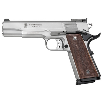 Picture of Smith & Wesson 1911 Performance Center Pro Full Size Frame 9mm Luger 10+1 5" Stainless Steel Barrel, Matte Silver Serrated Stainless Steel Slide & Frame w/Beavertail, Wood Grip 178047