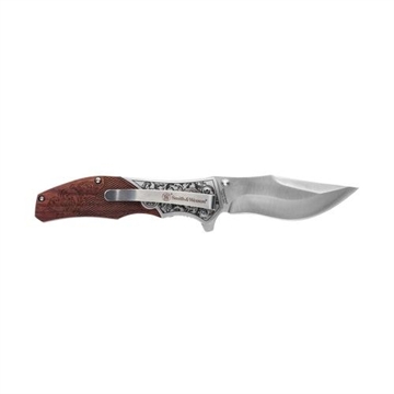 Picture of Smith & Wesson Unwavered Folding Knife 3-1/4" Clip Point Blade Engraved Wood Blister 1193149