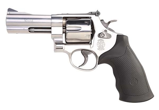 Picture of Smith & Wesson Model 610, Massachusetts Compliant, Double/Single Action, Metal Frame Revolver, N-Frame, 10MM, 4" Barrel, Stainless Steel, Matte Finish, Synthetic Grips, Adjustable Rear Sight, 6 Rounds, (3) 6-Shot Moon Clips 12463