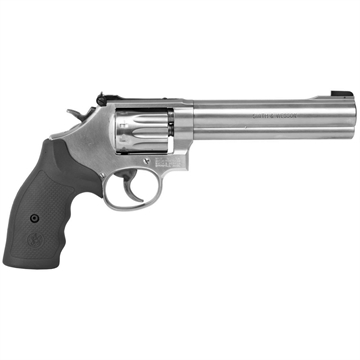 Picture of Smith & Wesson Model 617, Double/Single Action, Metal Frame Revolver, K-Frame, 22LR, 6" Barrel, Stainless Steel, Satin Finish, Silver, Rubber Grips, Adjustable Sights, 10 Rounds, Target Trigger 160578