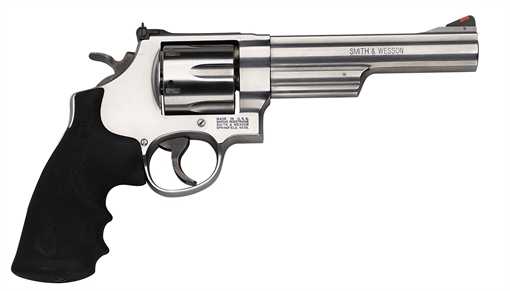Picture of Smith & Wesson Model 629, Double/Single Action, Metal Frame Revolver, N-Frame, 44 Magnum, 6" Barrel, Stainless Steel, Satin Finish, Silver, Rubber Grips, Adjustable Rear Sight, 6 Rounds 163606 022188636062