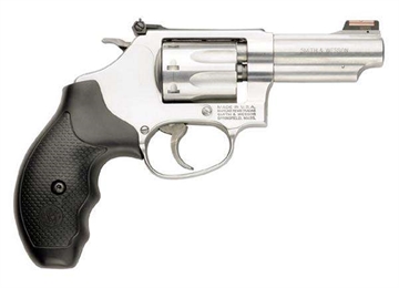 Picture of Smith & Wesson Model 63, Double/Single Action, Metal Frame Revolver, J-Frame, 22LR, 3" Barrel, Stainless Steel, Satin Finish, Silver, Rubber Grips, Adjustable Sights, 8 Rounds 162634