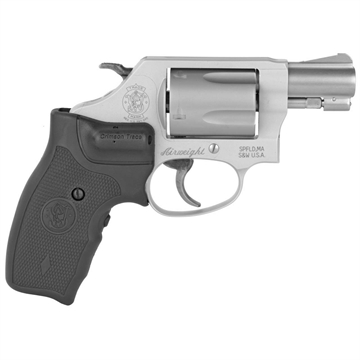 Picture of Smith & Wesson Model 637, Double/Single Action, Metal Frame Revolver, J-Frame, 38 Special +P, 1.88" Barrel, Alloy, Matte Finish, Silver, Rubber Crimson Trace Laser Grips, Fixed Sights, 5 Rounds 163052