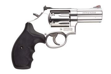 Picture of Smith & Wesson Model 686 Plus, Double/Single Action, Metal Frame Revolver, L-Frame, 357 Magnum, 3" Barrel, Stainless Steel, Satin Finish, Silver, Rubber Grips, Adjustable Rear Sight, 7 Rounds 164300 022188643008