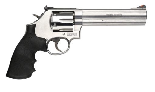 Picture of Smith & Wesson Model 686 357 Mag or 38 S&W Spl +P Stainless Steel 6" Barrel & 6rd Cylinder, Satin Stainless Steel L-Frame, Red Ramp Front/Adjustable White Outline Rear Sights Internal Lock 164224