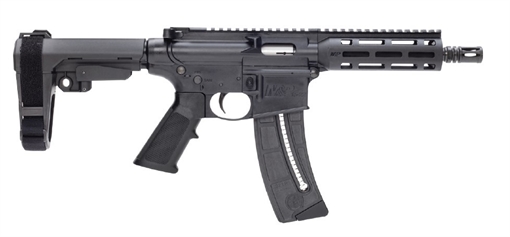Picture of Smith & Wesson M&P15 Pistol 22 LR 8" Black Carbon Steel Barrel 25+1, Black SB Tactical SBA3 Adjustable Arm Brace Stock, Black Magpul MOE Grip, Manual Safety, Optics Ready 13321
