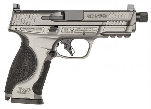 Picture of Smith & Wesson M&P9 M2.0 Metal, Striker Fired, Semi-automatic, Aluminum Frame Pistol, Full Size, 9MM, 4.625" Threaded Barrel, Cerakote Finish, Tungsten Gray, Optic Height Sights, No Manual Safety, Interchangeable Grip Inserts, Optics Ready, 17 Rounds, 2 Magazines 14162