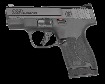 Picture of Smith & Wesson M&P9, Shield Plus, Striker Fired, Semi-automatic, Polymer Frame Pistol, Micro-Compact, 9MM, 3.1" Barrel, Armornite Finish, Black, White Dot Sights, No Thumb Safety, Flat Face Trigger, 2 Magazines, (1) 10-Round and (1) 13-Round 13248