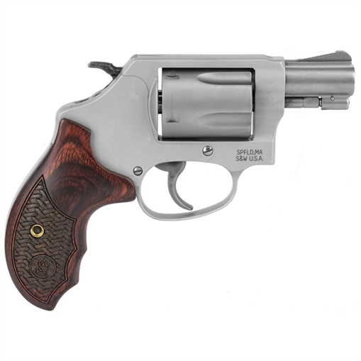 Picture of Smith & Wesson Model 637, Performance Center, Double/Single Action, Metal Frame Revolver, J-Frame, 38 Special+P, 1.88" Barrel, Aluminum Alloy, Matte Finish, Silver, Wood Grips, Fixed Sights, 5 Rounds 170349 022188703498