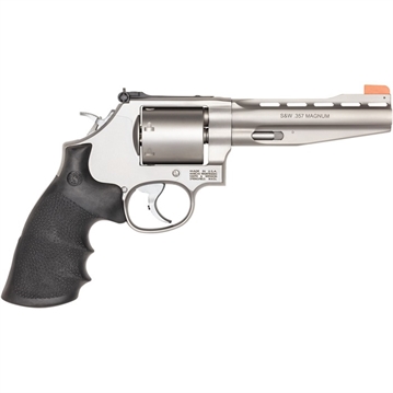 Picture of Smith & Wesson Model 686, Performance Center, Double Action/Single Action, Metal Frame Revolver, L-Frame, 357 Magnum, 5" Vent Rib Barrel, Stainless Steel, Synthetic Grip, Adjustable Sights, 7 Rounds, Performance Center Speed Release Thumbpiece, Unfluted Cylinder 11760 022188871449