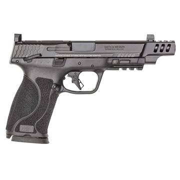 Picture of Smith & Wesson M&P M2.0 Performance Center, Striker Fired, Semi-automatic, Polymer Frame Pistol, Full Size, 10MM, 5.6" Ported Barrel, Armornite Finish, Black, Optic Height Night Sights, Manual Thumb Safety, Optics Ready Slide, 15 Rounds, 2 Magazines 13915