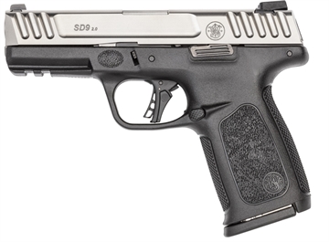 Picture of Smith & Wesson SD9 2.0, Striker Fired, Semi-Automatic, Polymer Frame Pistol, Full Size, 9MM, 4" Barrel, Satin Finish, Silver Slide, Black Frame, White Dot Sights, Flat Face Trigger, 10 Rounds, 1 Magazine 13935