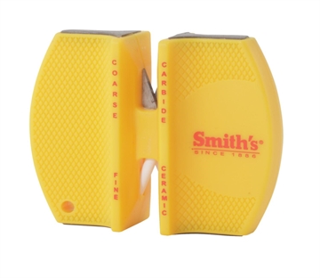 Picture of Smiths Products Knife Sharpener 2-Step Fine, Coarse Carbide, Ceramic Sharpener Rubber Handle Yellow CCKS