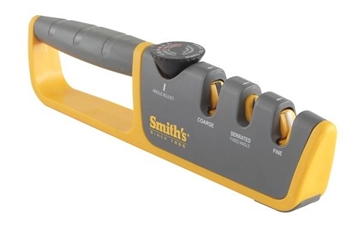 Picture of Smiths Products Adjustable Angle Pull-Thru Sharpener Hand Held Fine, Coarse Ceramic, Diamond Sharpener Rubber Handle Gray 50264