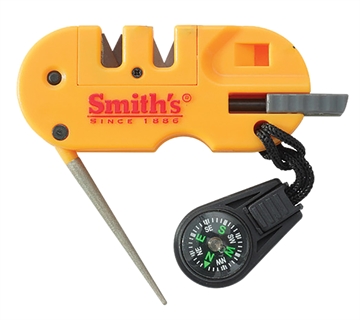 Picture of Smiths Products Pocket Pal X2 Sharpener and Outdoor Tool Hand Held Fine/Medium/Coarse Carbide, Ceramic, Diamond Sharpener Plastic Handle Yellow 50364