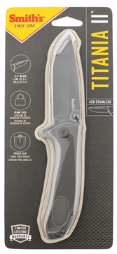 Picture of Smiths Products Titania II 3.50" Folding Drop Point Plain Satin Titanium Coated Stainless Steel Blade/Stainless Steel Handle Includes Pocket Clip 51010