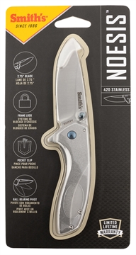 Picture of Smiths Products Noesis 2.75" Folding Drop Point Plain Satin 400 SS Blade/Bead Blasted Stainless Steel Handle Includes Pocket Clip 51245