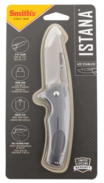 Picture of Smiths Products Istana 2.75" Folding Drop Point Plain Satin 400 SS Blade/Gray Anodized Aluminum Handle Includes Pocket Clip 51246