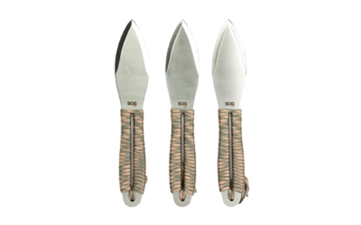 Picture of SOG Knives & Tools Fling, Throwing Knife, 4.4" Straight Edge Spear Point, Green and Tan Paracord Handle, 3Cr13 Steel, Satin Finish, Silver, Includes Nylon Sheath, 3 Pack SOG-FX41N-CP SOGFX41NCP