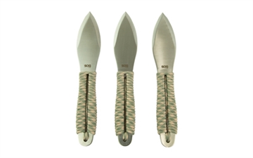 Picture of SOG Knives & Tools Fling, Throwing Knife, 4.4" Straight Edge Spear Point, Green and Tan Paracord Handle, 3Cr13 Steel, Satin Finish, Silver, Includes Nylon Sheath, 3 Pack SOG-FX41N-CP SOGFX41NCP