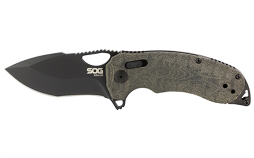 Picture of S.O.G Kiku XR 3.03" Folding Tanto Plain Satin CTS XHP Steel Blade Deep Textured Black Linen Micarta Handle Includes Belt Clip SOG12270257