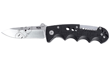 Picture of SOG Knives & Tools Kilowatt, Folding Knife, 3.4" Clip Point Straight Edge, Black Glass-Reinforced Nylon Handle, AUS-8 Steel, Satin Finish, Silver SOG-EL01-CP SOGEL01CP