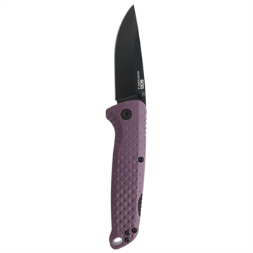 Picture of S.O.G Adventure LB 3.50" Folding Drop Point Plain Black TiNi 5Cr15MoV Blade, Dark Purple Textured GRN Handle SOG13110443