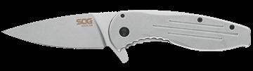 Picture of SOG Knives & Tools Aegis FLK, 3.4" Folding Knife, Clip Point Straight Edge, Stainless Steel Handle, 8Cr13MoV Steel, Satin Finish, Silver SOG-14-41-02-42 SOG14410242