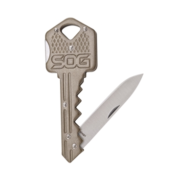 Picture of SOG Knives & Tools Folding Key, Folding Knife, 1.5" Straight Edge Drop Point, Brass Stainless Steel Handle, 420J2 Steel, Satin Finish, Silver SOG-KEY102-CP SOGKEY102CP