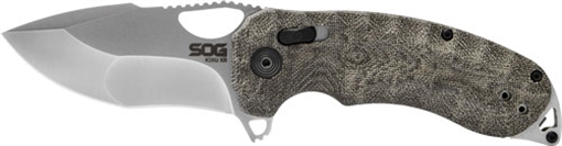 Picture of S.O.G Kiku XR 3.03" Folding Tanto Plain Satin CTS XHP Steel Blade Deep Textured Green Linen Micarta Handle Includes Belt Clip SOG12270157