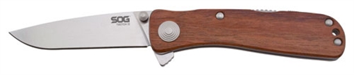 Picture of S.O.G Twitch II 2.65" Folding Drop Point Plain Satin AUS-8A SS Blade Brown Rosewood Handle Includes Pocket Clip SOGTWI17CP