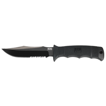 Picture of SOG Knives & Tools Seal Pup, Elite, Fixed Blade Knife, 4.85" Clip Point Partially Serrated Edge, Black Glass-Reinforced Nylon Handle, AUS-8 Steel, Hardcased Finish, Black, Includes Kydex Sheath SOG-E37T-K SOGE37TK