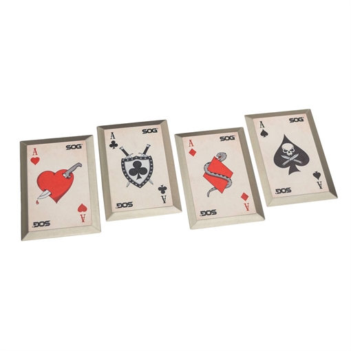 Picture of SOG THROWING DEATH CARDS THE 4 ACES3CR13 STAINLESS STEEL W NYLON SHEATH ( 6 PER CASE ) 33-01-01-43 SOG-33-01-01-43