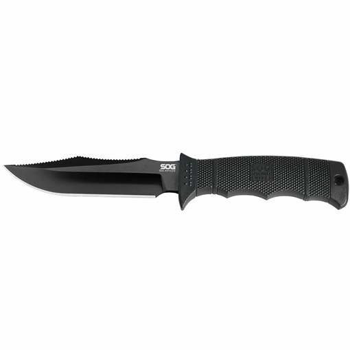 Picture of S.O.G Seal Pup Elite 4.85" Fixed Clip Point Plain Black Hardcased TiCN AUS-8A SS Blade/Black w/Grip Lines GRN Handle Includes Lanyard/Sheath SOGE37SNCP