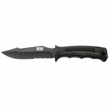 Picture of S.O.G Seal Strike 4.90" Fixed Clip Point Part Serrated AUS-8A SS Blade Black Textured GRN/SS Handle Includes Belt Clip/Sheath SOGSS1003CP