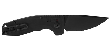 Picture of S.O.G SOG-15-38-08 SOG-TAC Auto Compact 2.94" Folding Straight Back Part Serrated Black TiNi Cryo D2 Steel Blade Black Micro-Textured Anodized Aluminum Handle Includes Pocket Clip SOG15380857
