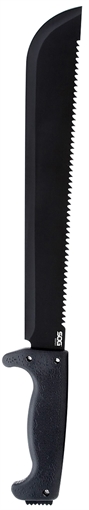 Picture of SOG Knives & Tools SOGfari Machete, 13" Straight/Saw Back Edge, Black Kraton Handle, 3Cr13 Steel, Powder Coat Finish, Black, Includes Nylon Sheath SOG-MC01-N SOGMC01N
