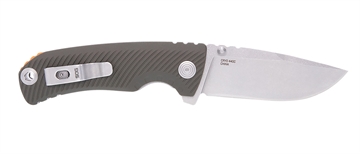 Picture of S.O.G Tellus ATK 3.50" Folding Clip Point Plain Stonewashed Cryo 440C SS Blade/ Olive Drab w/Orange Backspacer GRN Handle Includes Belt Clip SOG11060143