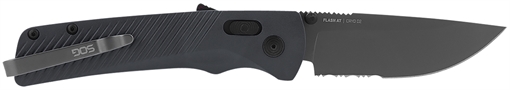 Picture of S.O.G Flash AT 3.45" Folding Part Serrated TiNi Cryo D2 Steel Blade/ Urban Grey GRN Handle Includes Pocket Clip SOG11180641
