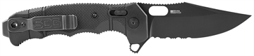 Picture of S.O.G Seal XR 3.90" Folding Clip Point Part Serrated Black Cerakote S35VN SS Blade/Black GRN Handle Includes Belt Clip SOG12210557